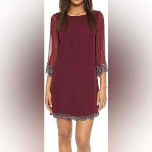 Alice + Olivia Silk Frieda Party Dress Burgundy Beaded Minidress ALTERED M